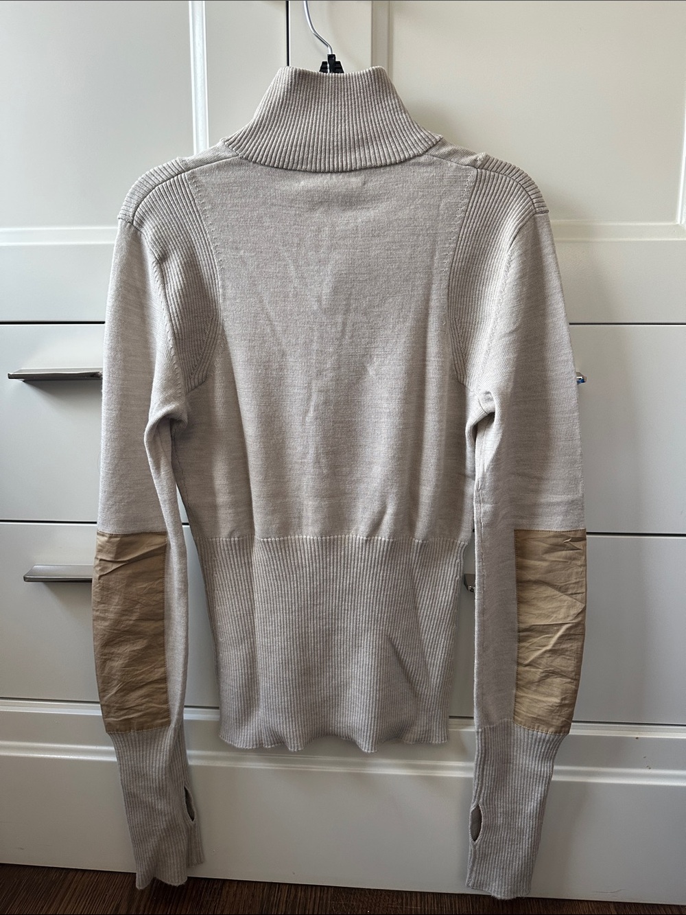 Ulla Johnson Light Zip-Front Sweater with Tan Trim - Picture 3 of 5